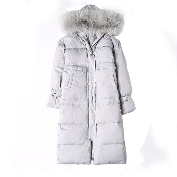 

new 2020 winter thick x-long down jacket women 90% white duck down hooded wide-waisted zipper womens coats with fur, Black