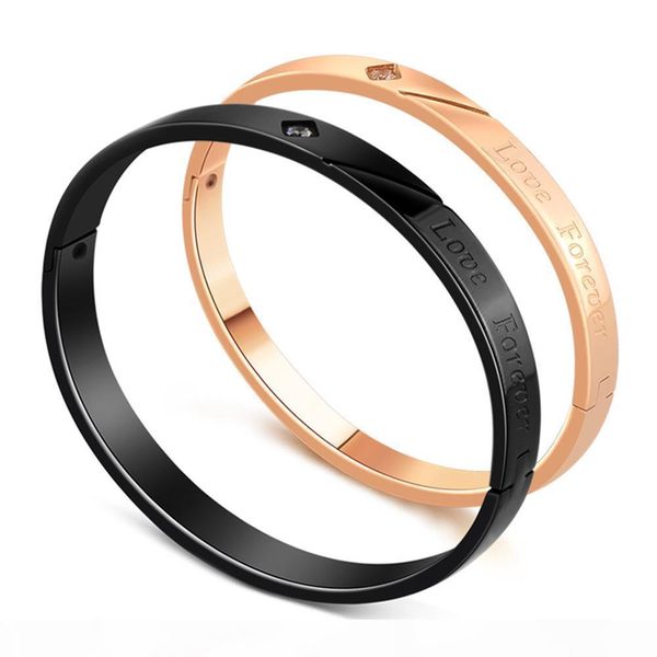 

r 316l stainless steel couple bangle bracelet with &quot ;love forever &quot ;letters for women men lover gift rose gold black color wi