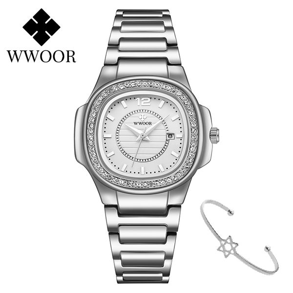 

wwoor silver watch for women quartz dress watch diamond elegant ladies wristwatches waterproof relogio feminino, Slivery;brown