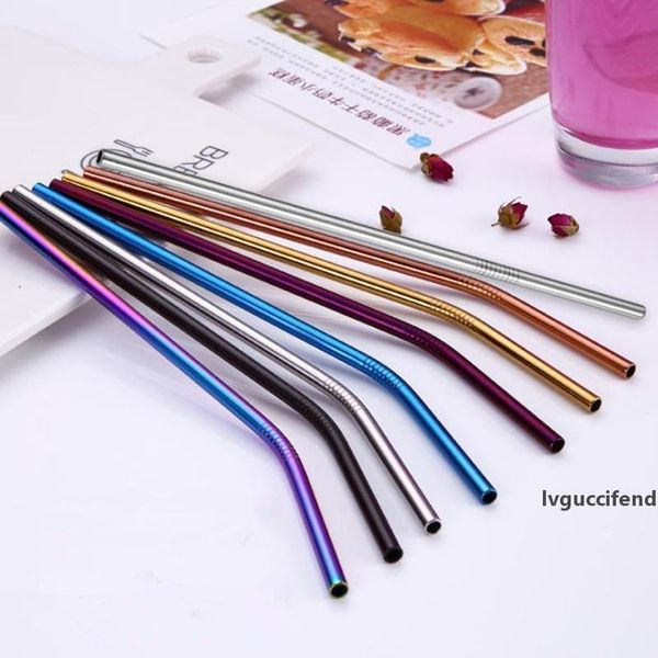 

colorful stainless steel drinking straw 21.5cm straight bent reusable straws juice party bar accessorie