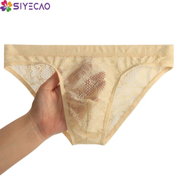 

underpants briefs cueca panties men's lace transparent breathable underwear men knicker low-rise slips, Black;white