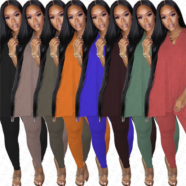 

2020 new summer women tracksuit split oversize loose t shirt + leggings pants 2-piece outfit solid clothing set club party suits d7804, White