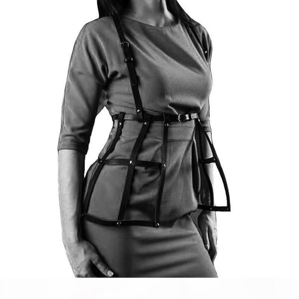 

мода готические женщины кожа pu harness черное платье waistband регулируемая панк тела бандаж пояс кейдж юбка фетиш подтяжки, Black;brown