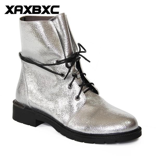 

xaxbxc 2020 retro style winter autumn silver pu leather cross-tied short ankle boots warm women boots handmade casual lady shoes, Black