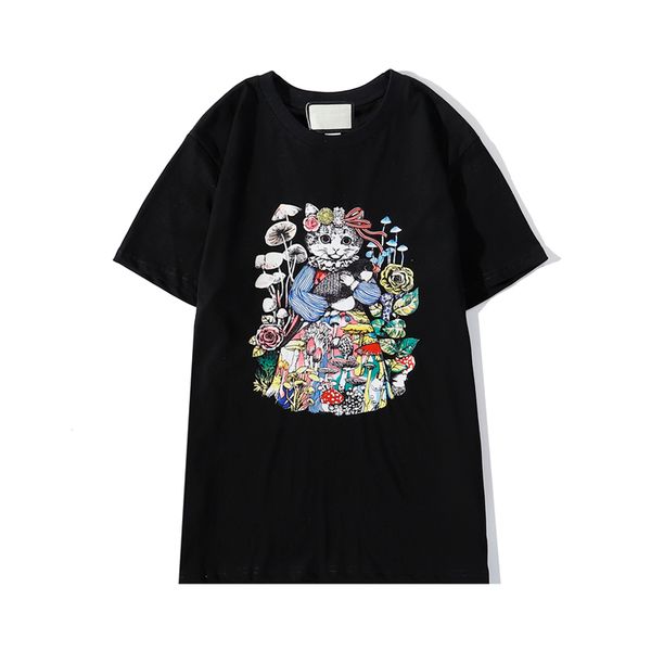 

italy style cat tee men women t-shirt flower printing t-shirt fashion men women comfort cool tee with animal flower design size s-2xl, White