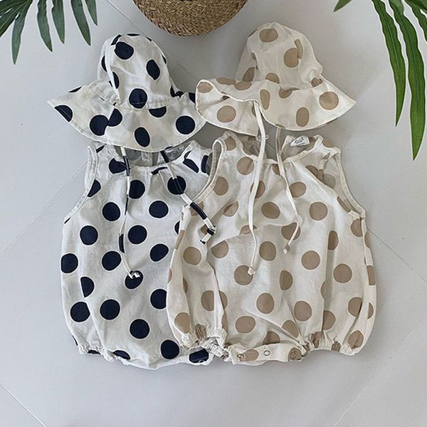 

summer baby clothing cool baby girls bodysuits linen infant boys jumpsuits sleeveless dot print baby outfit, Blue