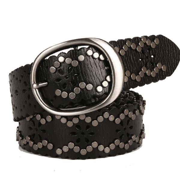 

vintage embossing stamp genuine cowhide belts punk nightclub rock hip hop women rivet waistband lace female belt, Black;brown