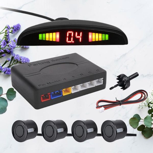 

1 set of reversing radar 4 probe buzzing led parking sensor back up radar monitor system (black) car