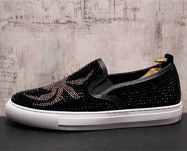 

new rhinestones single black shoes for man new arrival thick-soled flat shoes casual students men sneaker high quality