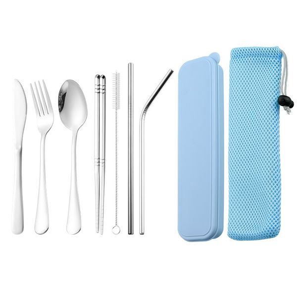

wholesale hight quality new 7 piece set of 304 stainless steel cutlery portable cutlery,spoon straw set stainless steel cutlery