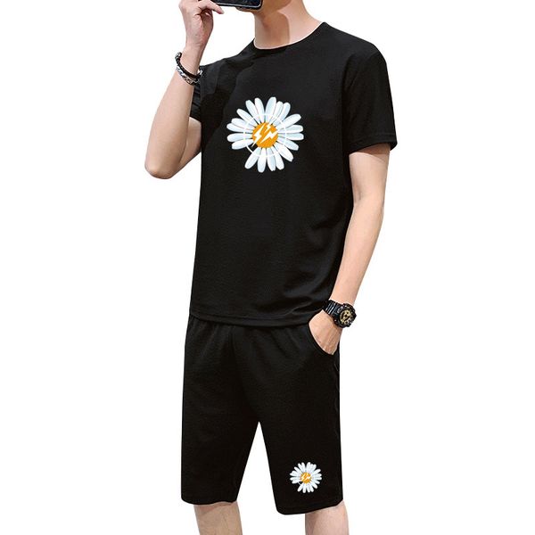 

men's tracksuits 2020 fashion new mens small daisy print two-piece leisure suit casual men active breathable suits size -4xl, Gray