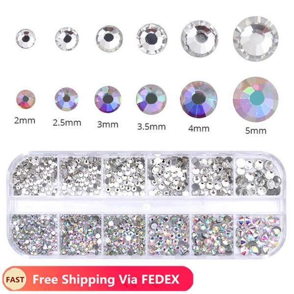 

12 grids colorful crystal nail art rhinestones acrylic nail stones beads studs flat back shiny tips 3d nails art decorations, Silver;gold