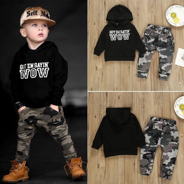 

2020 kid baby boy letters hooded sweatshirt camouflage pants outfits autumn clothes, White