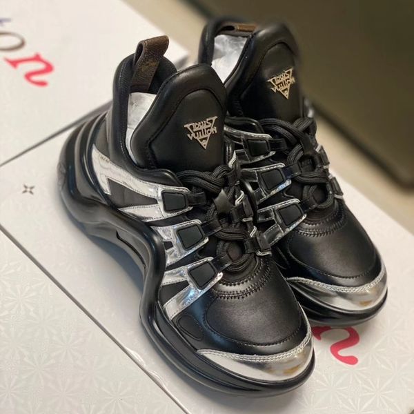 

2020 d6 men and women clunky sneakers lace-up fashion casual men's shoes leather designer luxury women's shoes, Black