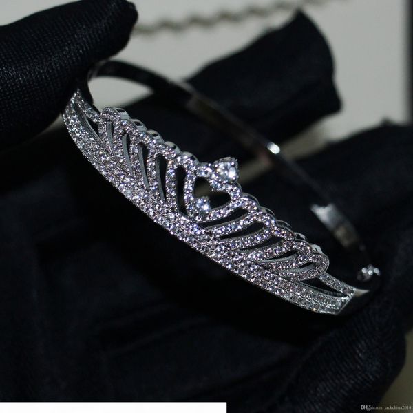 

choucong luxury jewelry 925 sterling silver pave 5a cubic zirconia cz diamond crown bangle party women wedding bridal bangles gift, Black