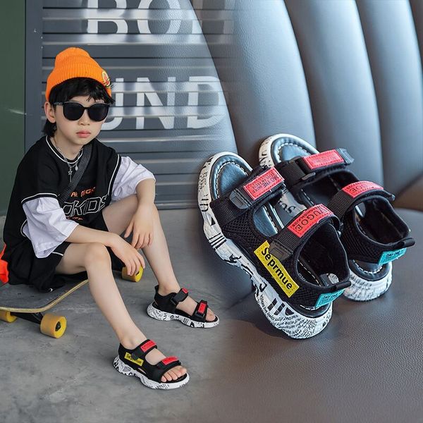 

boys' sandals 2020 new medium and big boy's soft bottom anti-skid sandals shoes children's baby boy's children's sh, Black;red