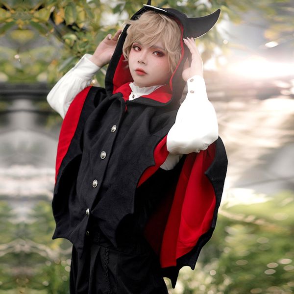 

brocade garden lolita new devil ear bat cloak woolen women's cloak shawl coat shawl coat, Black
