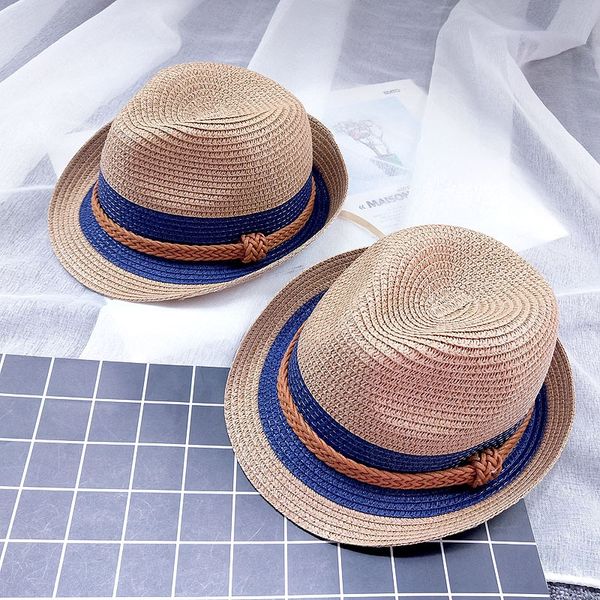 

children's boys' big brim sun boys' beach sun korean style straw straw hat baby's cool hat, Blue;gray