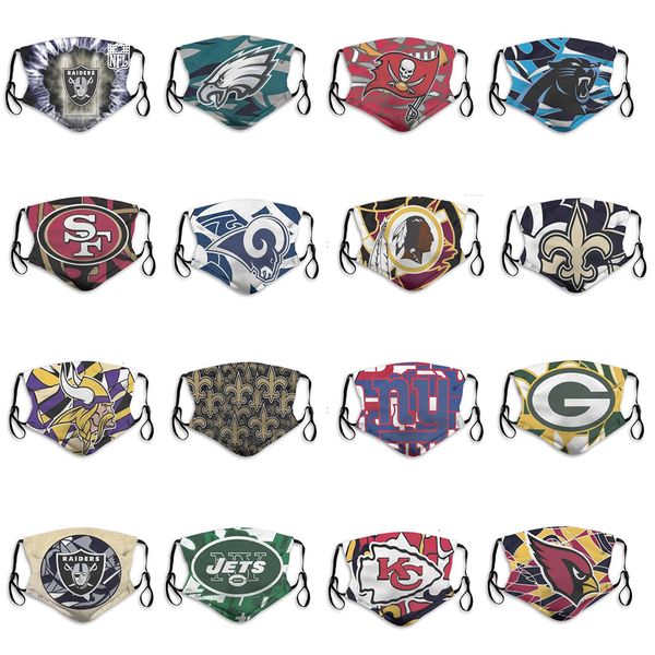 

2020 new men and women 5-layer dust masks men and women rugby team cardinals chiefs jets eagles fashion guide football reusable face masks