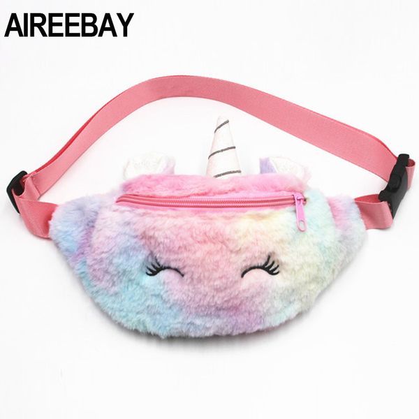

designer bag cute unicorn female waist kids fanny pack cartoon plush women belt bag fashion girls travel phone pouch chest bag