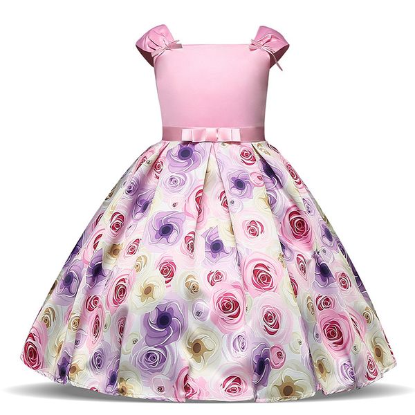 

flower girls baby girl clothing communion print floral dress for girl 8 years children costume party elegant wedding prom gown t200709, Red;yellow