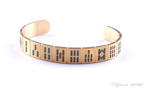 

mahjong open bracelet for couples creative european and american titanium steel trend bracelet jewelry, Black