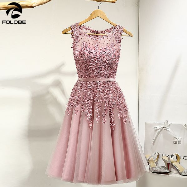 

folobe 2020 sell elegant knee length women girls dresses homecoming dresses appliques beads formal party, White;black