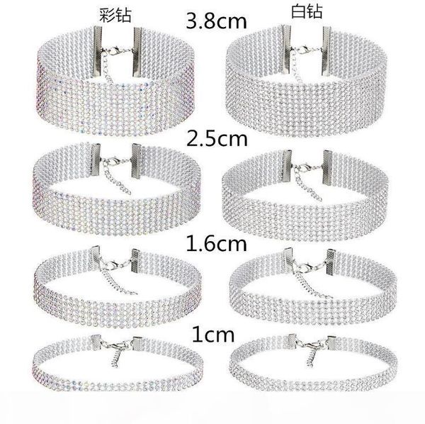 

o fashion women full crystal rhinestone chokers necklace for women silver jewelry colored diamond statement necklace, Golden;silver