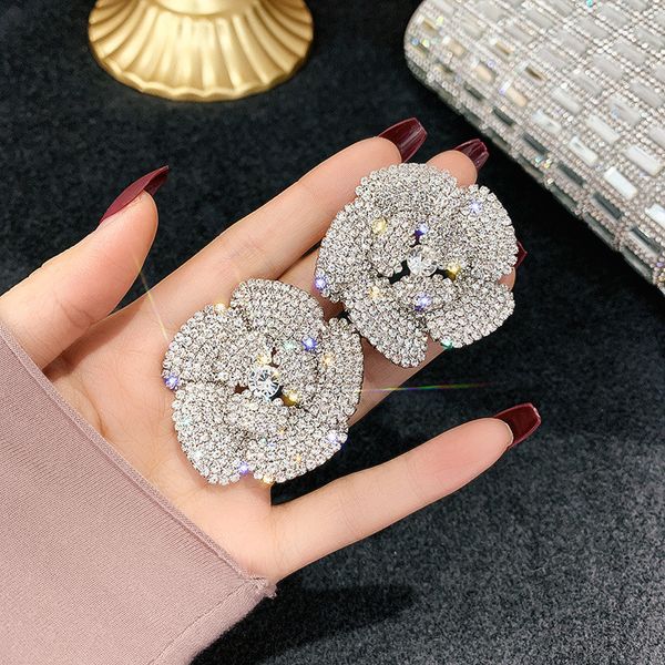 

fyuan full rhinestone crystal stud earrings for women oversize flower crystal earrings party weddings jewelry gifts, Golden