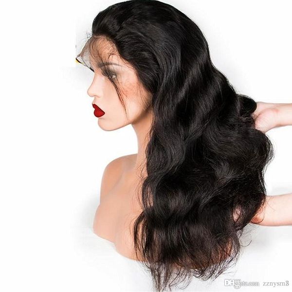 

24 inch human hair full lace wigs black natural color malaysia body wave lace frontal wigs with baby hair bleached knots 150 density