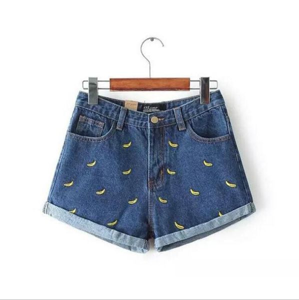 

women's shorts summer high waist banana embroidery denim women, White;black
