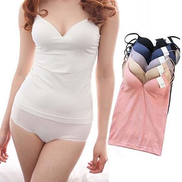 

zh v neck modal adjustable strap built bra padded self mold bra tank camisole womens wireless bras seamless bra, White