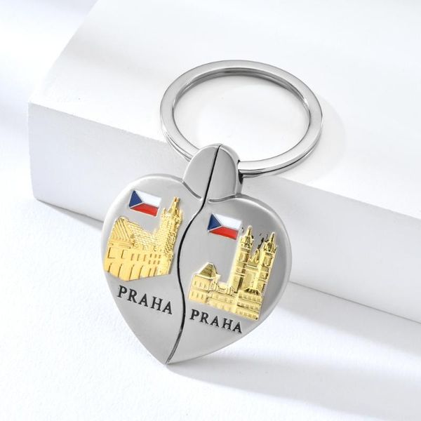 

vicney romantic praha keychain heart shaped key chain for lovers praha travel souvenir for boy friend gift key ring, Silver