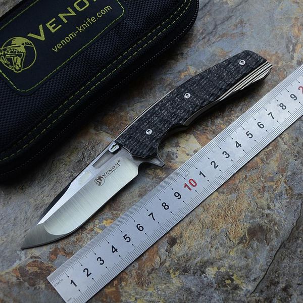 

KEVIN JOHN VENOM II fold knife M390 blade Flipper Knife Ti& CF handle camping hunt survival Knives leather sheath free shipping