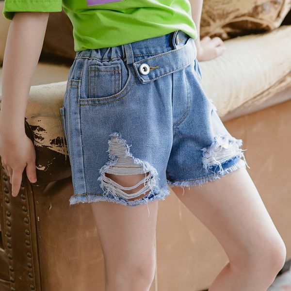 

girls denim 2020 thin outside wear korean-style hole all-match medium shorts and shorts and large children's foreign style children, Blue