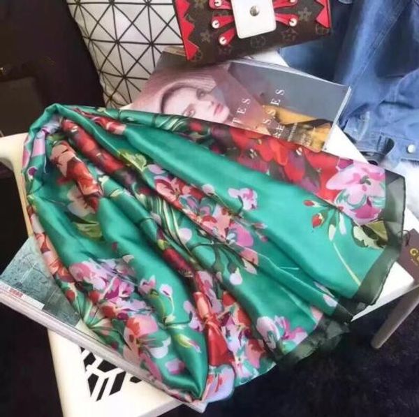 

wholesale new fashion silk scarf for women spring designer floral flower long scarves wrap with tag 180x90cm shawls, Blue;gray