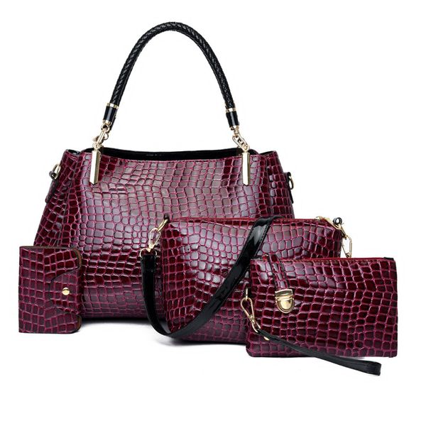 

fashion 4 sets women handbags 2020 patent leather women luxury brands tote+ladies shoulder messenger bag+clutch