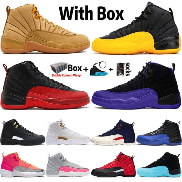 

2020 with box jumpman high og 12 12s mens basketball shoes designer university gold psny nyc dark concord sports sneakers trainers size 13, White;red