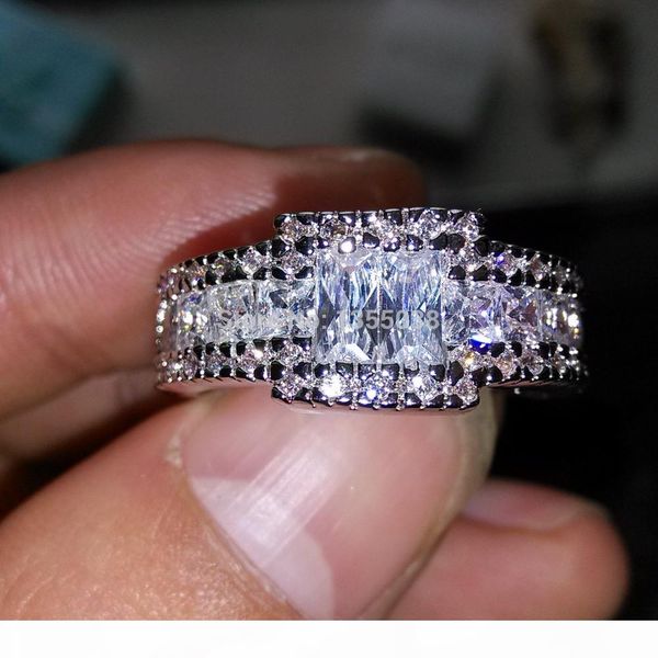 

fashion jewelry men princess gem 5a zircon stone 10kt white gold filled engagement wedding ring sz 5-11 gift ing, Slivery;golden