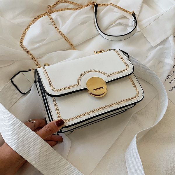 

embroidered wide shoulder strap small square bag pu leather crossbody bags for women 2019 shoulder messenger bag chain bag purse