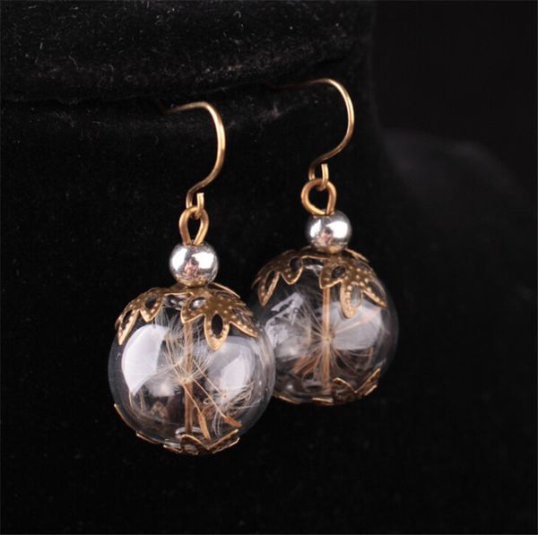 

2020 new fashion diy handmade plant seeds glass ball pendant earrings cute dandelion luminous earrings for ladies jewelry accessories, Silver