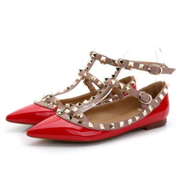 

women brand sandals flat shoes classics women sandals rivets real leather women wedding shoes pointed toe 34-43 box and logo2020, Black