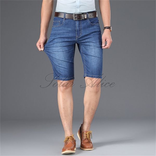 

men's jeans 2021 summer straight denim shorts loose thin elastic stretch knee length, Blue