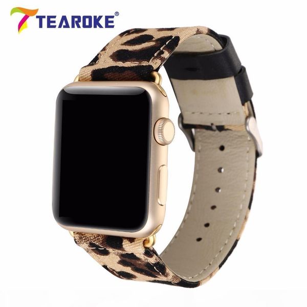 

cool leopard genuine leather lining watchband for apple watch 4 40mm 44mm 38mm 42mm fashion bracelet band strap for iwatch 1 2 3 t190620, Black;brown