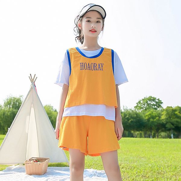 

p5szr девочек летние детские 2020 новый средний и большой детский спортивный баскетбол баскетбол костюм из двух частей костюма девушки в зап