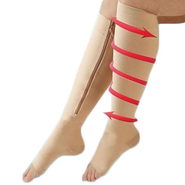 

zip sox zip-up zippered compression knee socks supports stockings leg open toe shaper black and beige by dhl