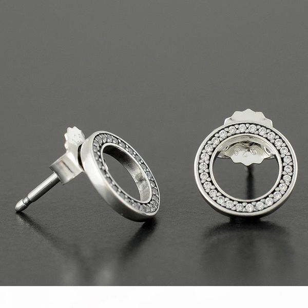 

e authentic 925 sterling silver circles earring with original box fit eternal pandora jewelry stud earring women wedding gift earrings, Golden;silver