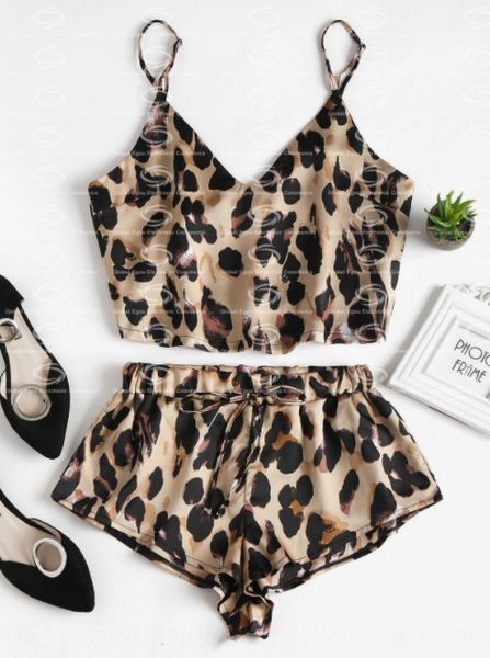 

2019 leopard print two-piece set 2019 sling shorts pajamas leopard print sling shorts pajamas two-piece set, Camo