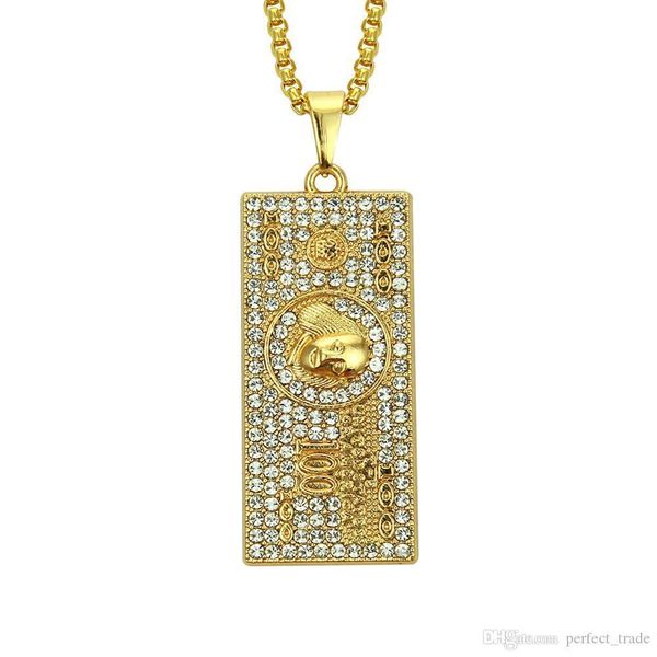 

wholesale designer necklace hip hop mens necklace luxury rhinestone necklaces dollars banknote iced out pendant jewelry ing, Silver