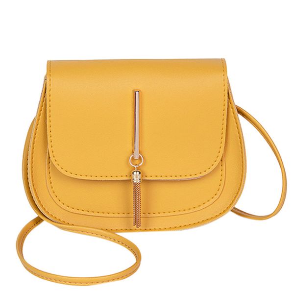 

fashion shoulder bag 2020 new yellow tassel bags solid color leather simple shoulder bag chic vintage mini messenger bag